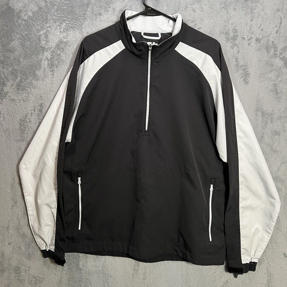 Footjoy Jacket Mens L‎ Black White Golf Windbreaker Pullover Half Zip Adult
